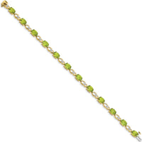 14K Yellow Gold 7" Peridot and Diamond Fancy Link Bracelet - 0.75 Carats Peridot, 0.004 Carats Diamonds by Monteluci Fine Jewelry