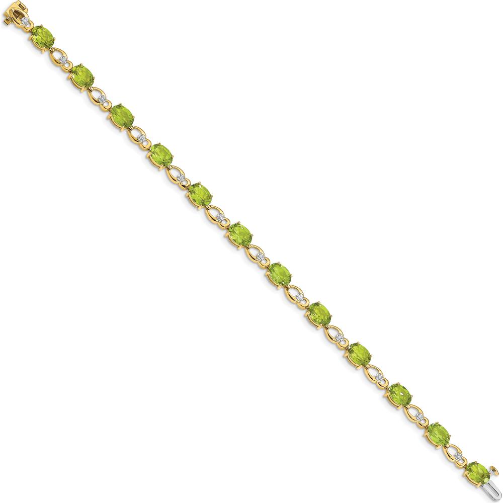 14K Yellow Gold 7" Peridot and Diamond Fancy Link Bracelet - 0.75 Carats Peridot, 0.004 Carats Diamonds by Monteluci Fine Jewelry