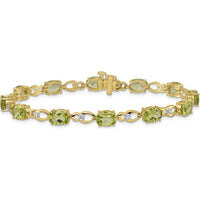 14K Yellow Gold 7" Peridot and Diamond Fancy Link Bracelet - 0.75 Carats Peridot, 0.004 Carats Diamonds by Monteluci Fine Jewelry