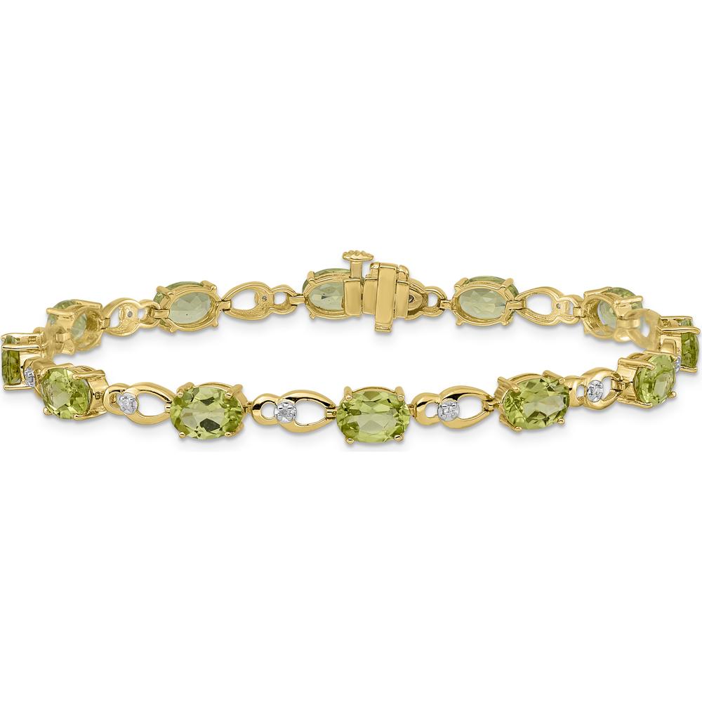 14K Yellow Gold 7" Peridot and Diamond Fancy Link Bracelet - 0.75 Carats Peridot, 0.004 Carats Diamonds by Monteluci Fine Jewelry