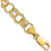 14K Yellow Gold 7" Polished and Textured Triple Link Charm Bracelet - 8mm Width by Oro Pregiato