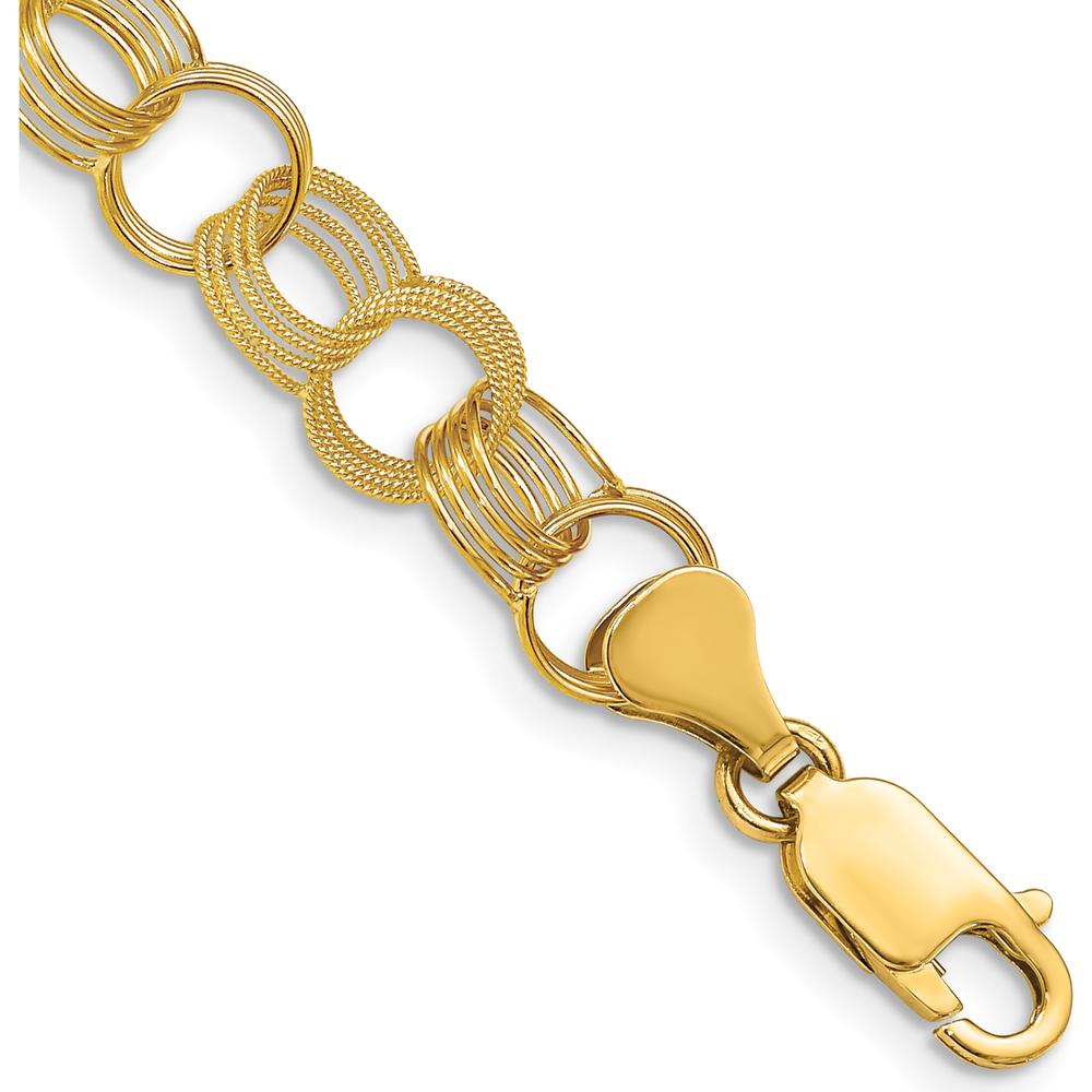 14K Yellow Gold 7" Polished and Textured Triple Link Charm Bracelet - 8mm Width by Oro Pregiato