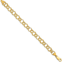 14K Yellow Gold 7" Polished and Textured Triple Link Charm Bracelet - 8mm Width by Oro Pregiato