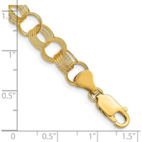 14K Yellow Gold 7" Polished and Textured Triple Link Charm Bracelet - 8mm Width by Oro Pregiato
