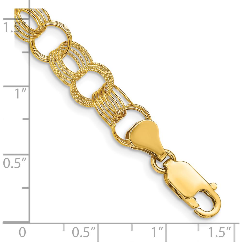 14K Yellow Gold 7" Polished and Textured Triple Link Charm Bracelet - 8mm Width by Oro Pregiato