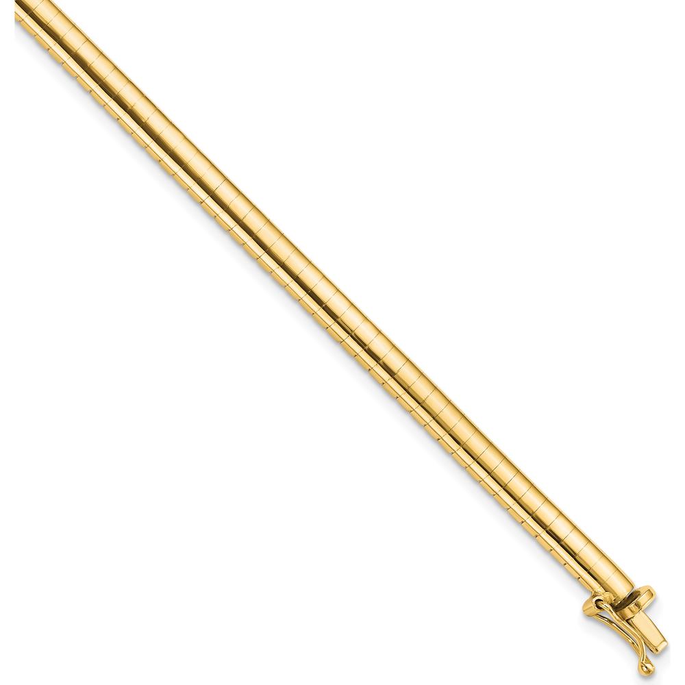 14K Yellow Gold 7" Polished Domed Omega Bracelet - 4mm Width by Oro Pregiato