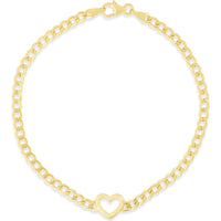 14K Yellow Gold 7" Polished Heart Curb Chain Bracelet with Lobster Clasp by Orozza Fine Jewelry