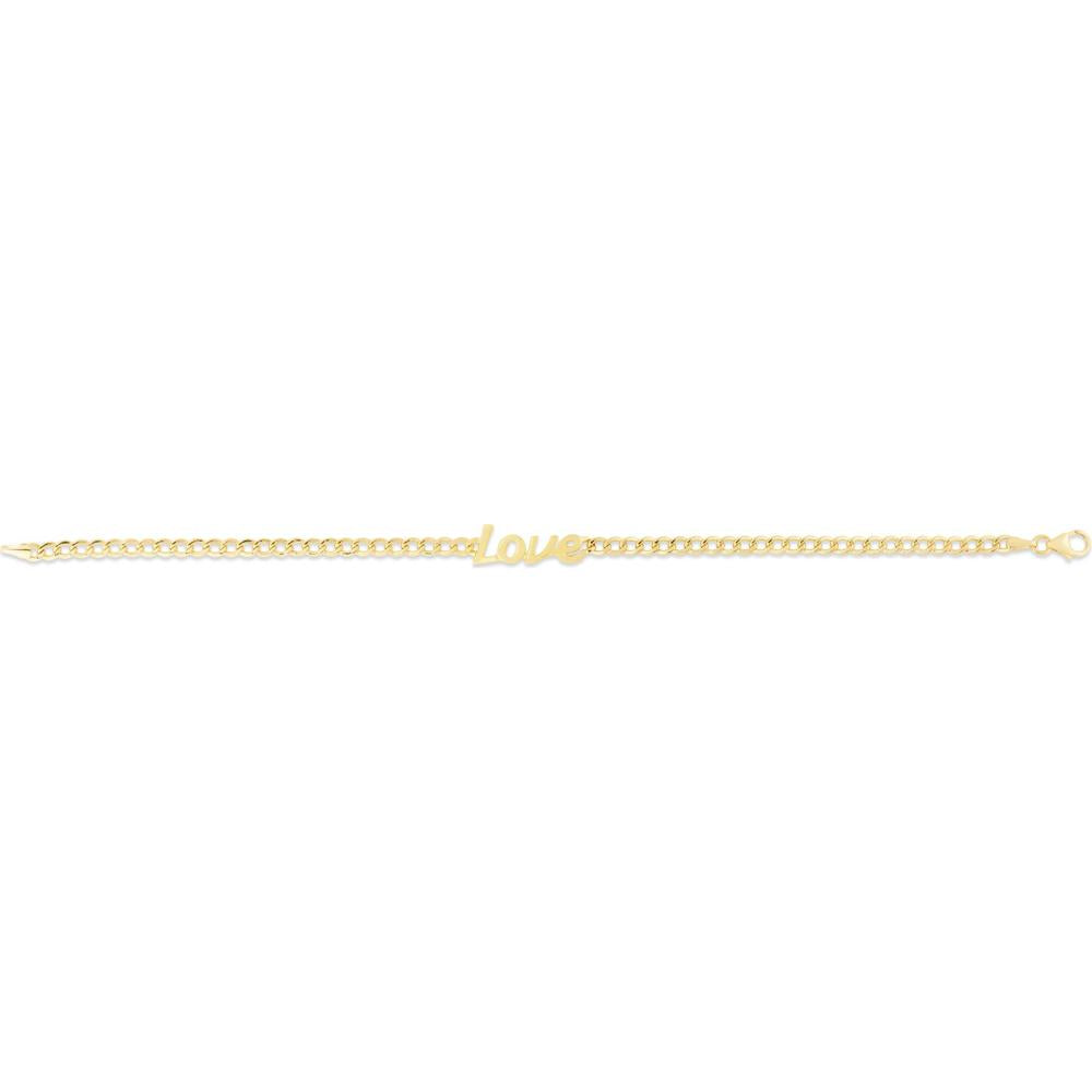 14K Yellow Gold 7" Polished "Love" Curb Chain Bracelet with Lobster Clasp by Orozza Fine Jewelry