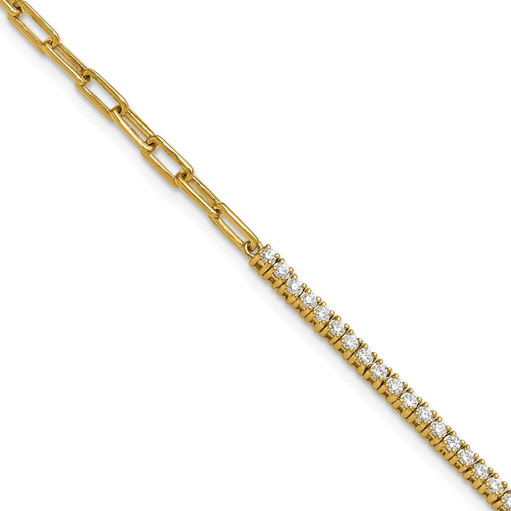 14K Yellow Gold 7" Polished Paperclip Link Bracelet with 2.58 Carats Diamonds and 1" Extender by Oro Pregiato
