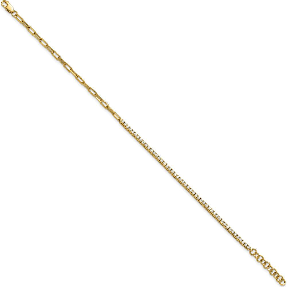 14K Yellow Gold 7" Polished Paperclip Link Bracelet with 2.58 Carats Diamonds and 1" Extender by Oro Pregiato