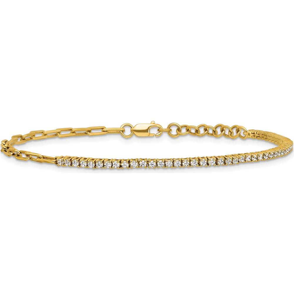 14K Yellow Gold 7" Polished Paperclip Link Bracelet with 2.58 Carats Diamonds and 1" Extender by Oro Pregiato