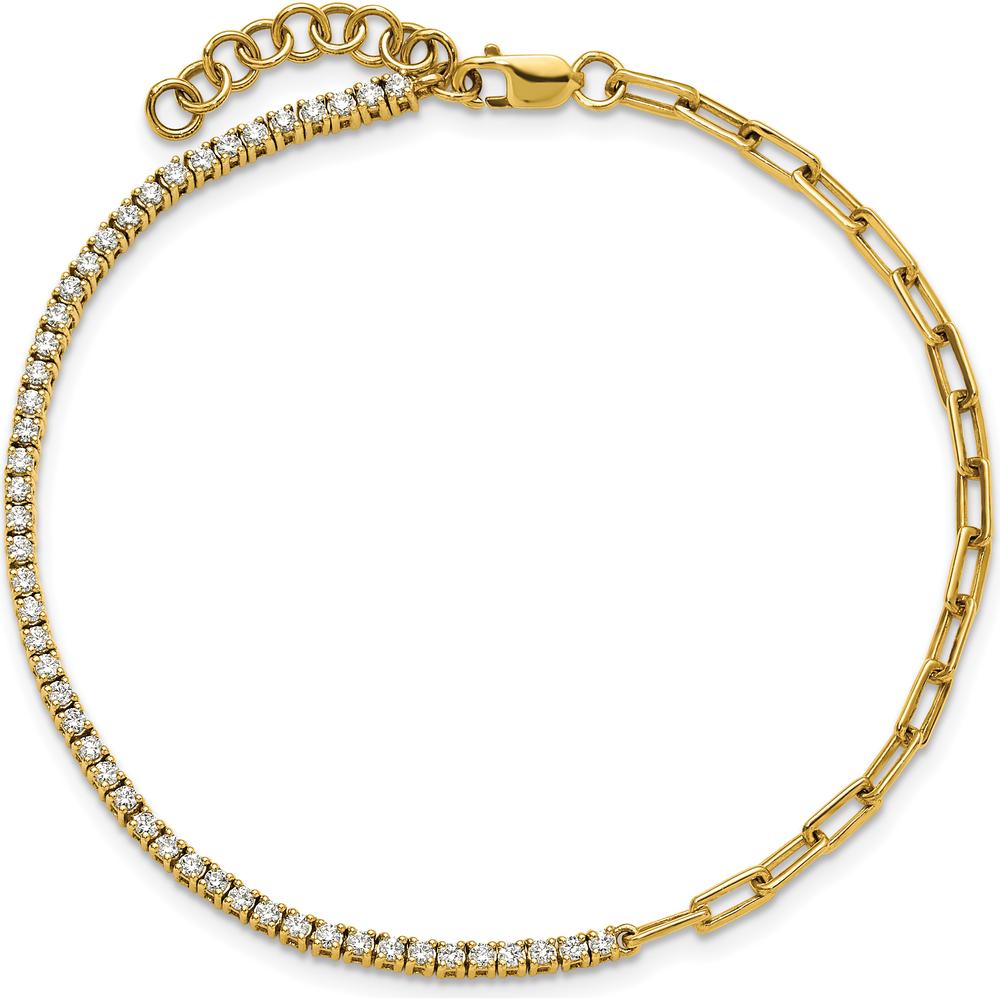 14K Yellow Gold 7" Polished Paperclip Link Bracelet with 2.58 Carats Diamonds and 1" Extender by Oro Pregiato