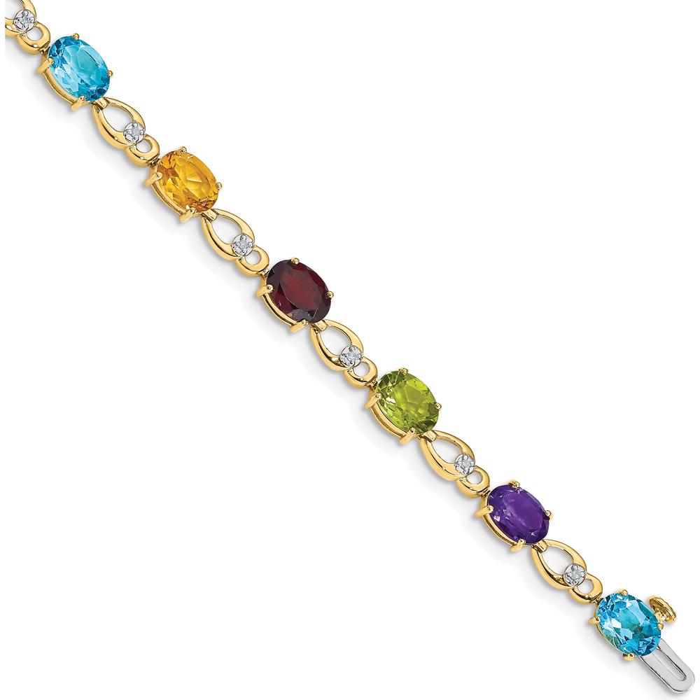 14K Yellow Gold 7" Rainbow Bracelet with Amethyst, Swiss Blue Topaz, Citrine, Garnet, Peridot, and Diamonds by Monteluci Fine Jewelry