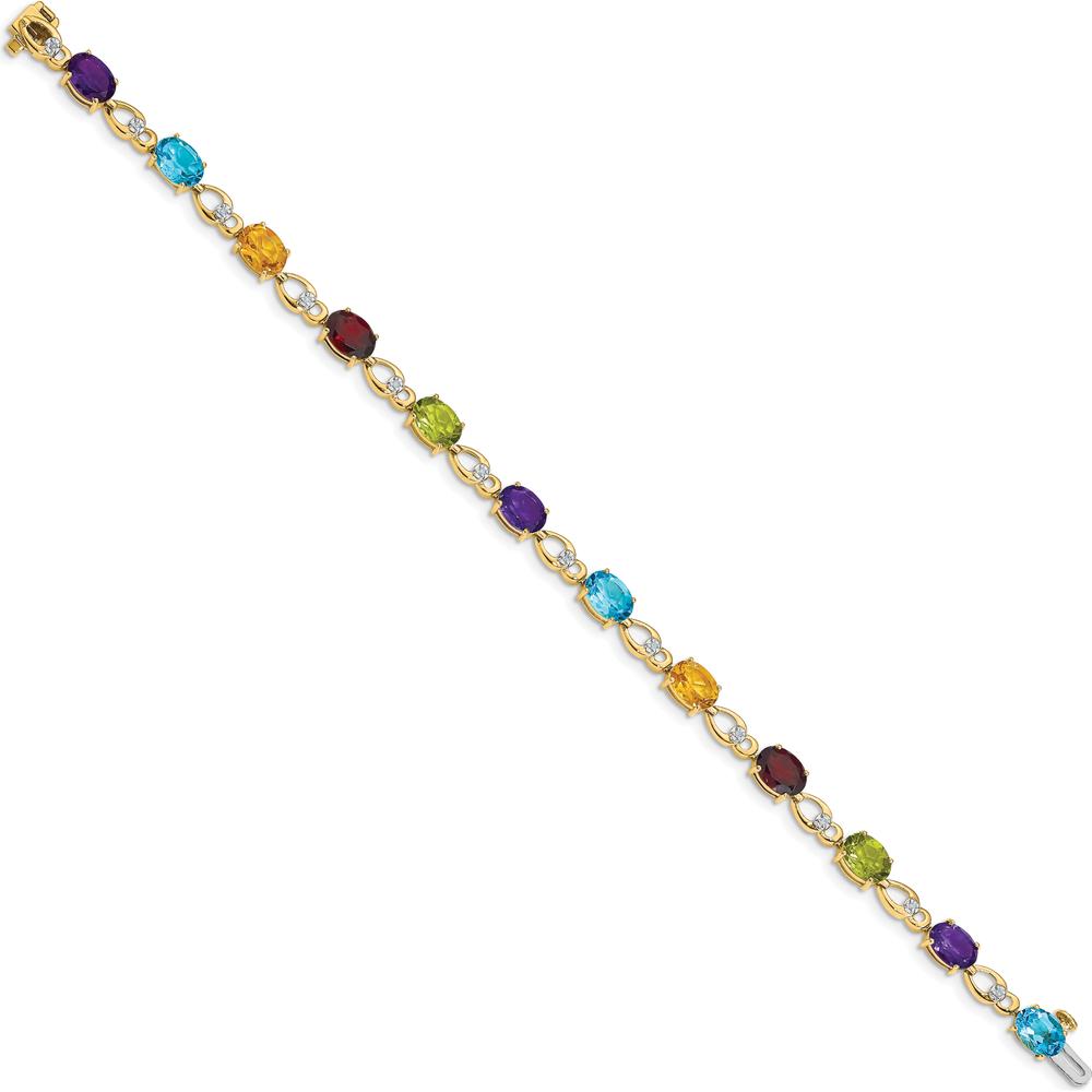 14K Yellow Gold 7" Rainbow Bracelet with Amethyst, Swiss Blue Topaz, Citrine, Garnet, Peridot, and Diamonds by Monteluci Fine Jewelry