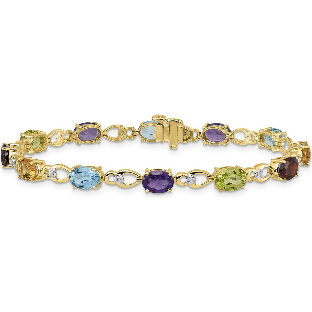 14K Yellow Gold 7" Rainbow Bracelet with Amethyst, Swiss Blue Topaz, Citrine, Garnet, Peridot, and Diamonds by Monteluci Fine Jewelry