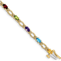 14K Yellow Gold 7" Rainbow Bracelet with Oval Garnet, Peridot, Amethyst, Citrine, Swiss Blue Topaz and Round Diamonds by Oro Pregiato