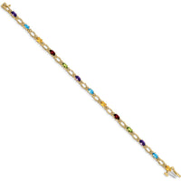 14K Yellow Gold 7" Rainbow Bracelet with Oval Garnet, Peridot, Amethyst, Citrine, Swiss Blue Topaz and Round Diamonds by Oro Pregiato