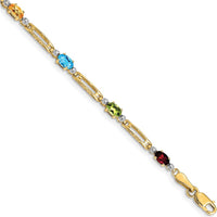 14K Yellow Gold 7" Rainbow Gemstone Bracelet with Garnet, Swiss Blue Topaz, Peridot, Amethyst, Citrine, and Diamonds - 1.55 Carats Total Gem Weight by Monteluci Fine Jewelry