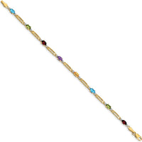14K Yellow Gold 7" Rainbow Gemstone Bracelet with Garnet, Swiss Blue Topaz, Peridot, Amethyst, Citrine, and Diamonds - 1.55 Carats Total Gem Weight by Monteluci Fine Jewelry