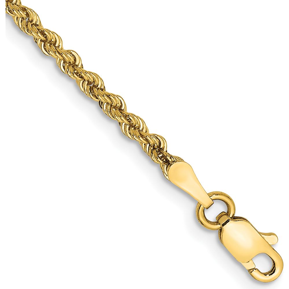 14K Yellow Gold 7" Rope Chain Bracelet with Polished Finish and Lobster Clasp - 2.25mm