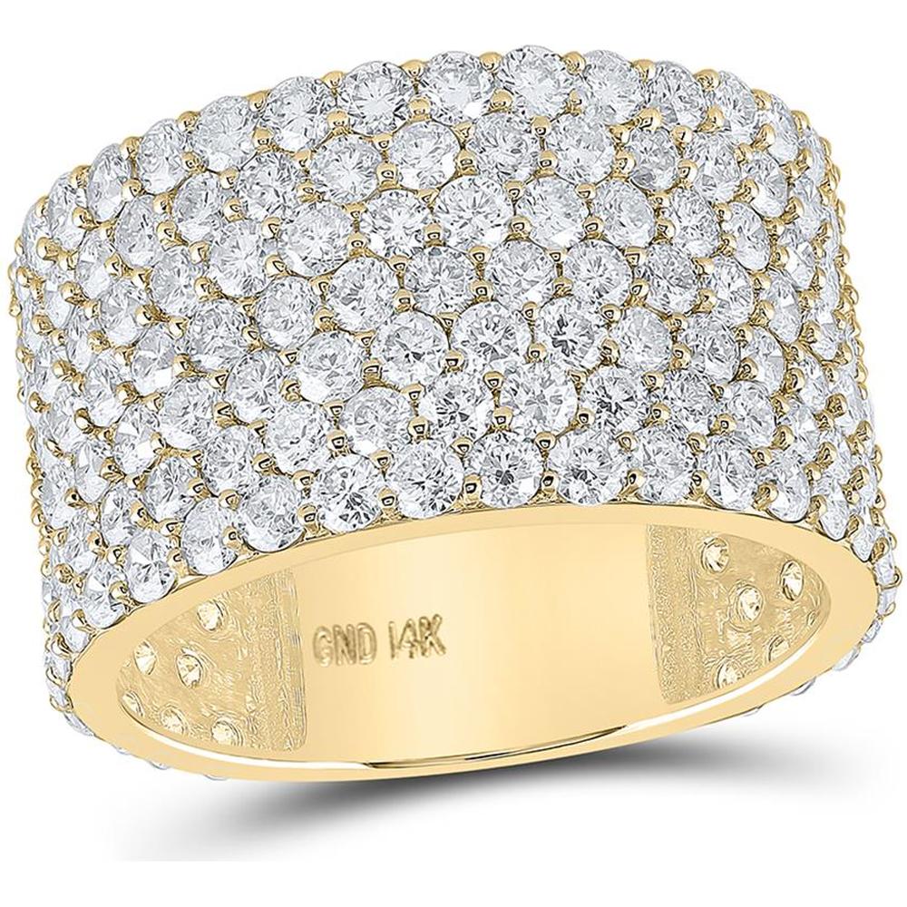 14K Yellow Gold 7-Row Round Diamond Statement Band Ring - 7.52 Carat Total Diamond Weight