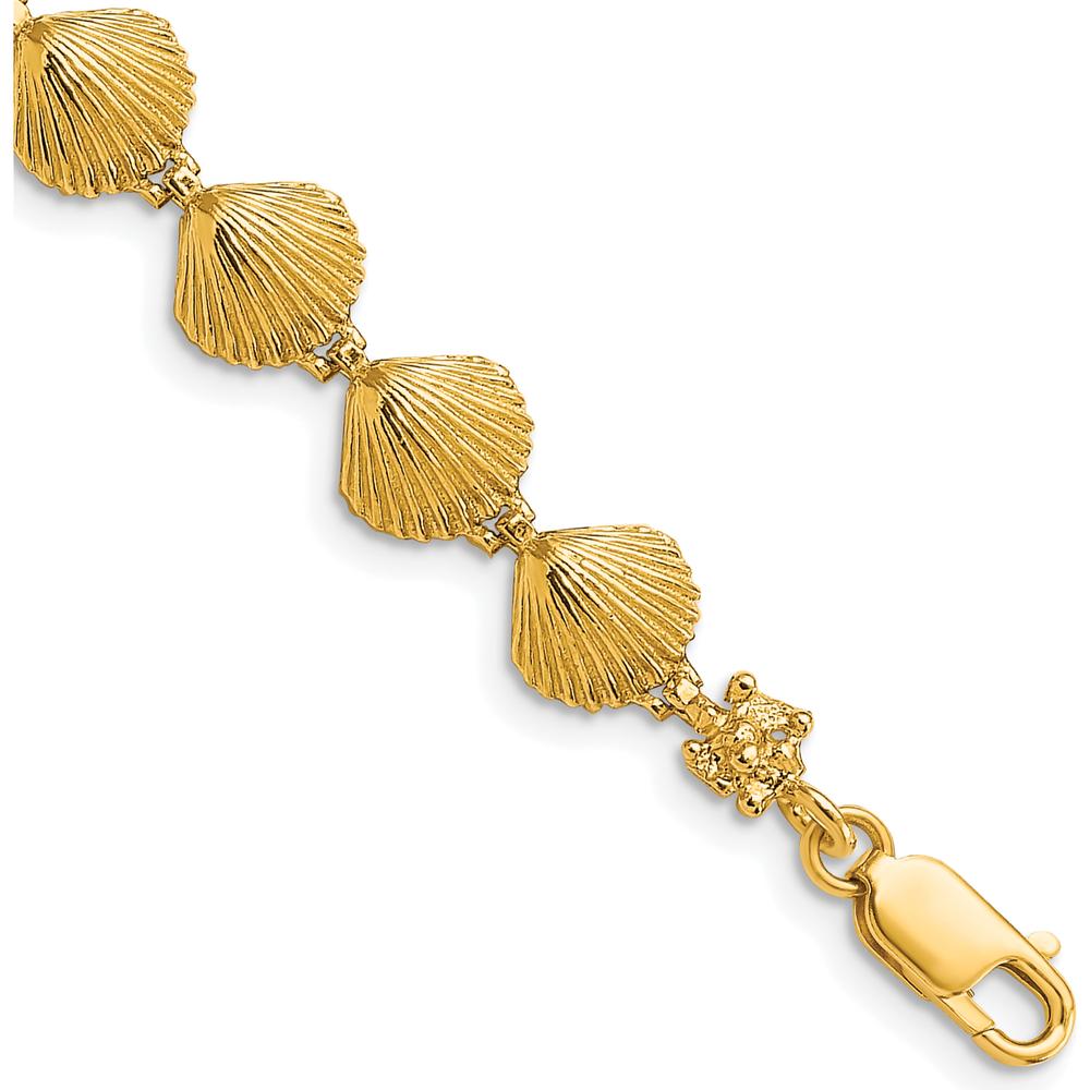 14K Yellow Gold 7" Scallop Shell Bracelet with Textured Design by Oro Pregiato