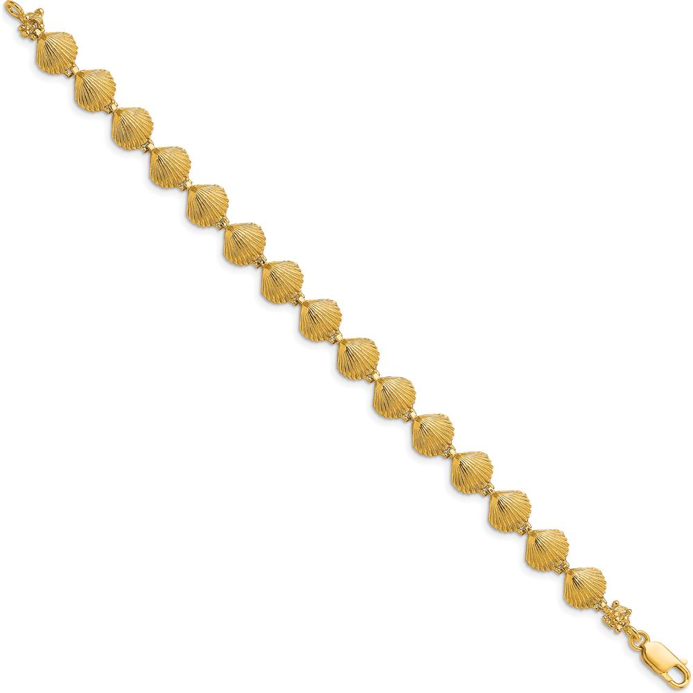 14K Yellow Gold 7" Scallop Shell Bracelet with Textured Design by Oro Pregiato
