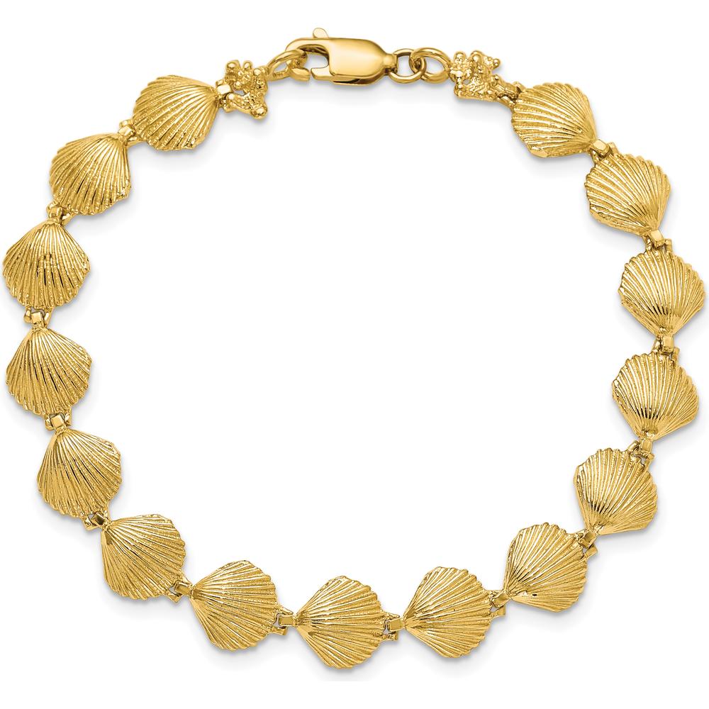14K Yellow Gold 7" Scallop Shell Bracelet with Textured Design by Oro Pregiato