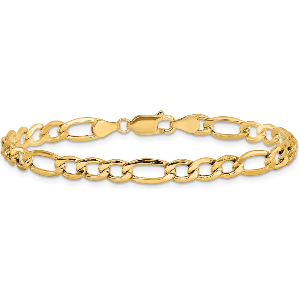 14K Yellow Gold 7" Semi-Solid Figaro Bracelet with Lobster Clasp by Oro Pregiato