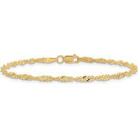 14K Yellow Gold 7" Singapore Chain Bracelet with Lobster Clasp by Oro Pregiato