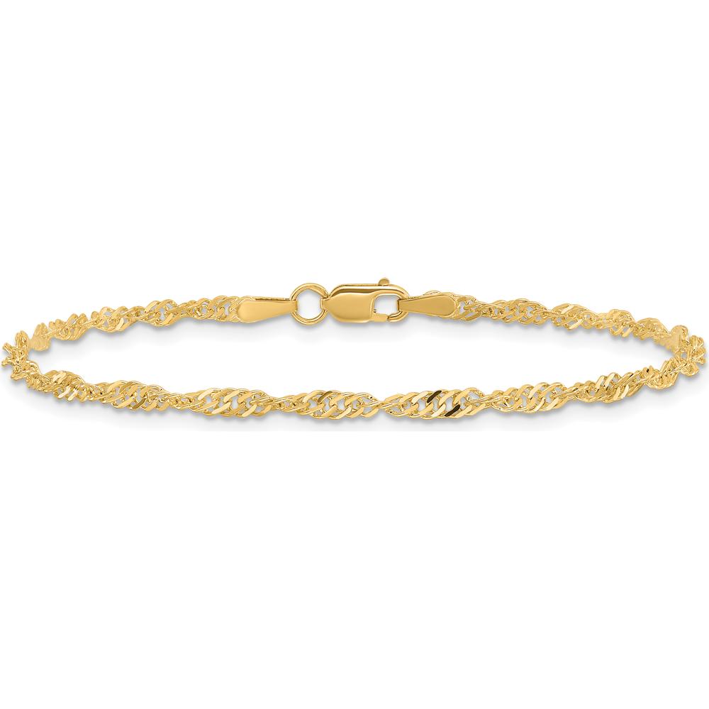 14K Yellow Gold 7" Singapore Chain Bracelet with Lobster Clasp by Oro Pregiato