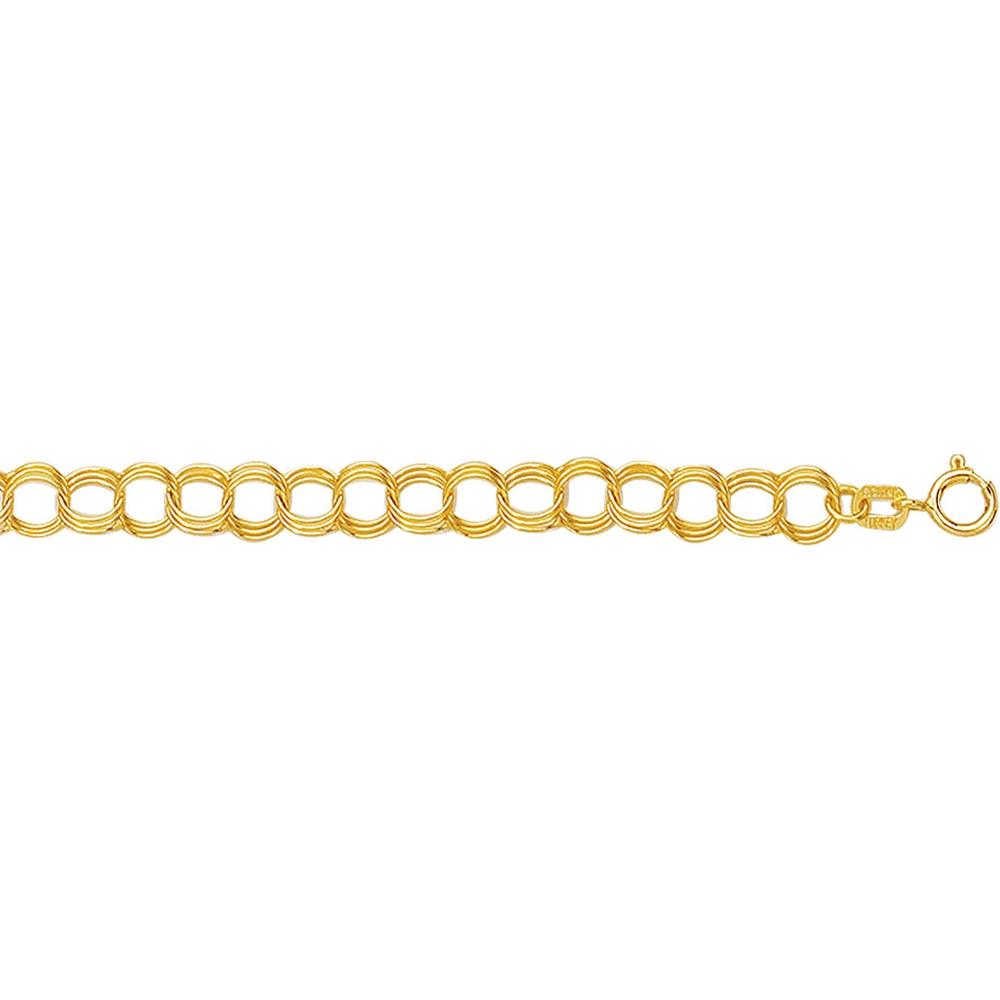 14K Yellow Gold 7" Small Triple Link Charm Bracelet with Polished Finish by Orozza Fine Jewelry
