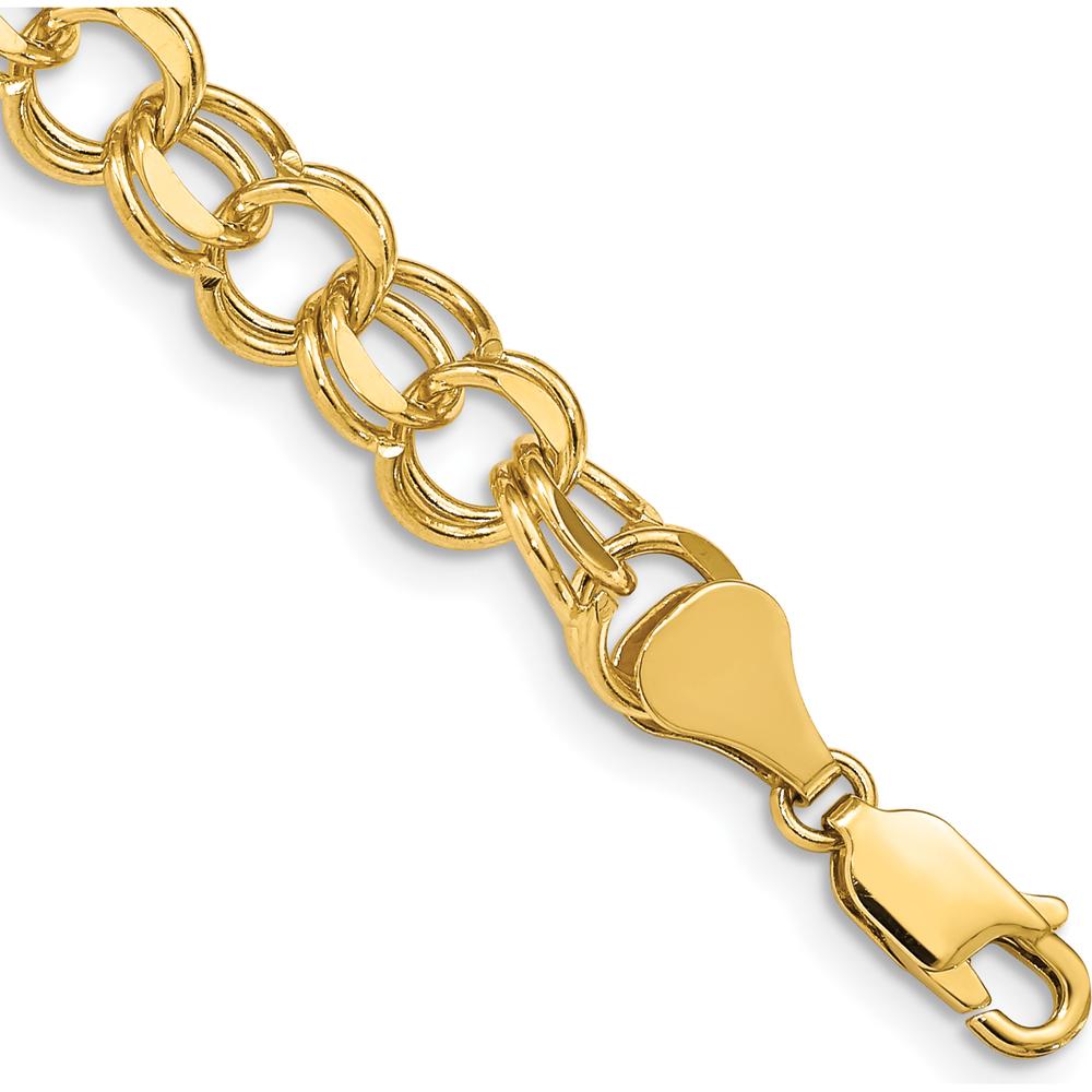 14K Yellow Gold 7" Solid Double Link Charm Bracelet - Polished Finish by Oro Pregiato