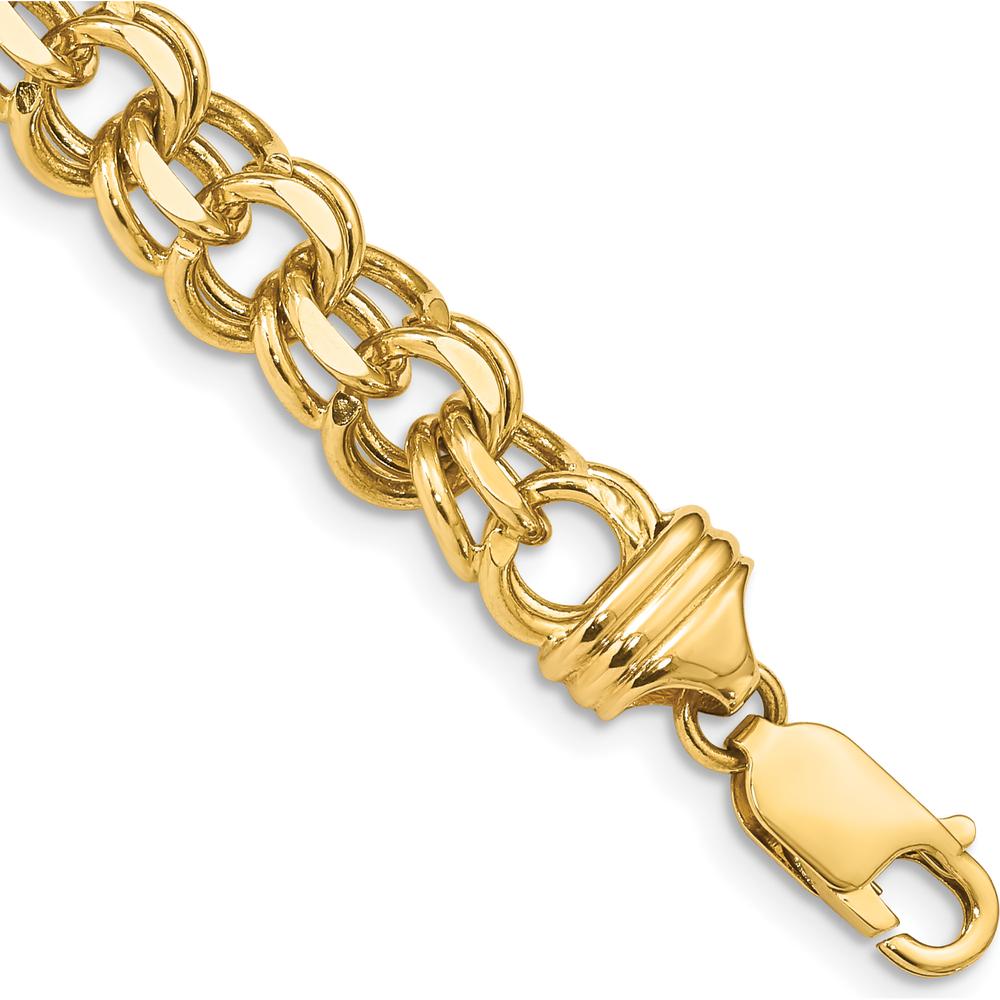 14K Yellow Gold 7" Solid Heavy Double Link Diamond-Cut Charm Bracelet - 8.5mm by Oro Pregiato