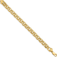 14K Yellow Gold 7" Solid Heavy Double Link Diamond-Cut Charm Bracelet - 8.5mm by Oro Pregiato