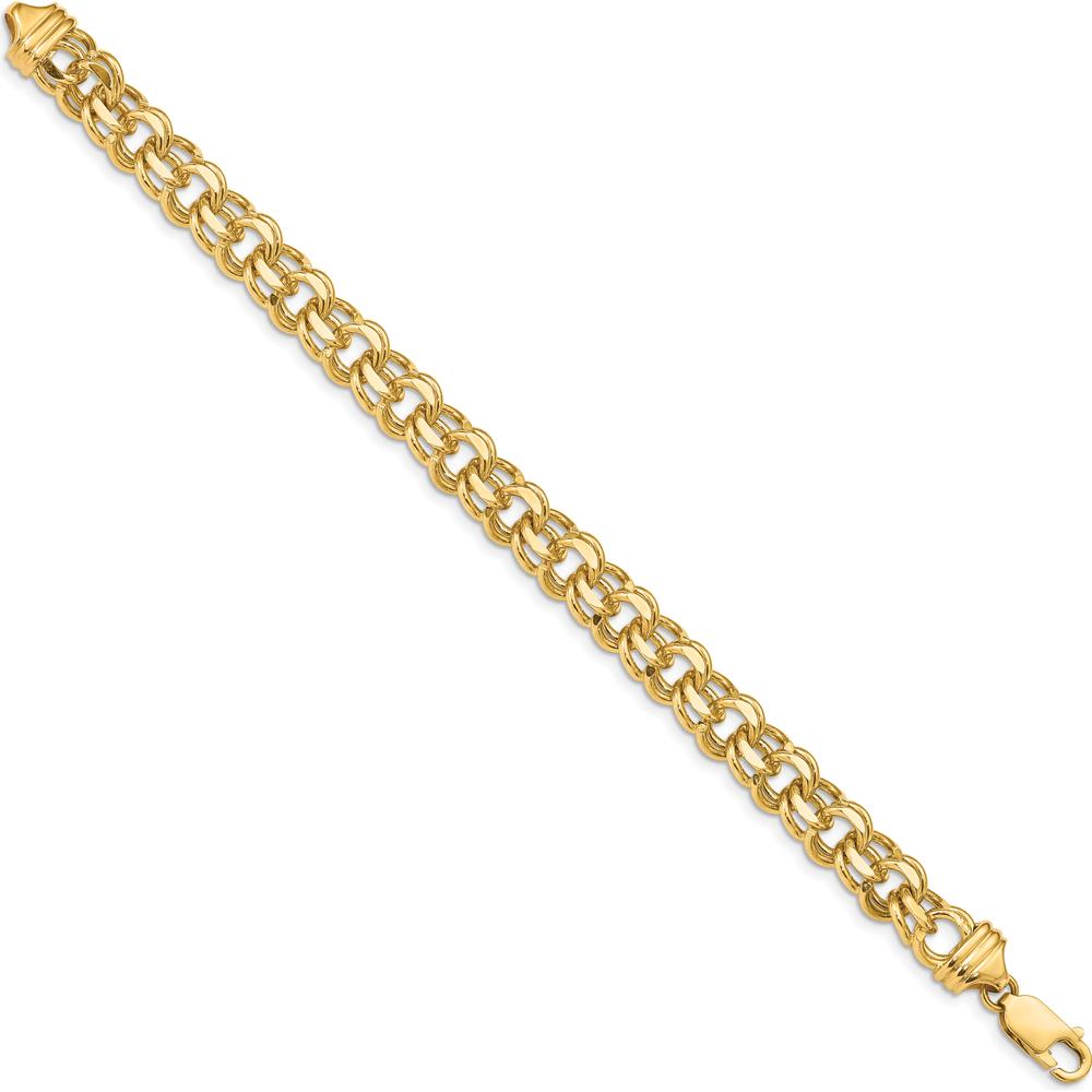 14K Yellow Gold 7" Solid Heavy Double Link Diamond-Cut Charm Bracelet - 8.5mm by Oro Pregiato