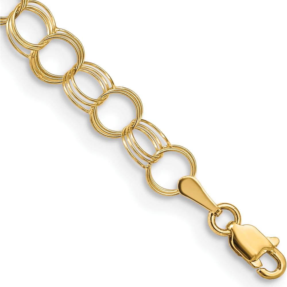 14K Yellow Gold 7" Solid Triple Link Charm Bracelet - 6mm Links with Lobster Clasp by Oro Pregiato