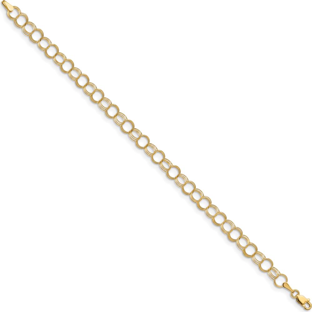 14K Yellow Gold 7" Solid Triple Link Charm Bracelet - 6mm Links with Lobster Clasp by Oro Pregiato