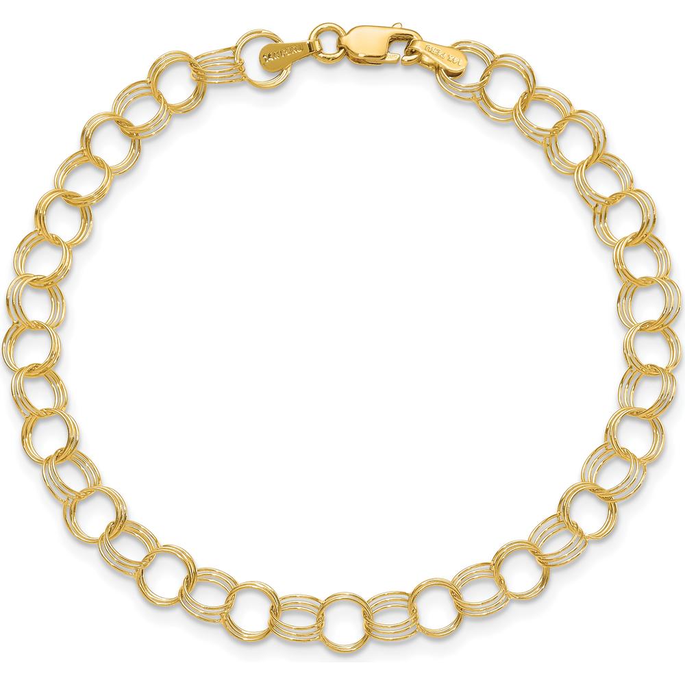 14K Yellow Gold 7" Solid Triple Link Charm Bracelet - 6mm Links with Lobster Clasp by Oro Pregiato