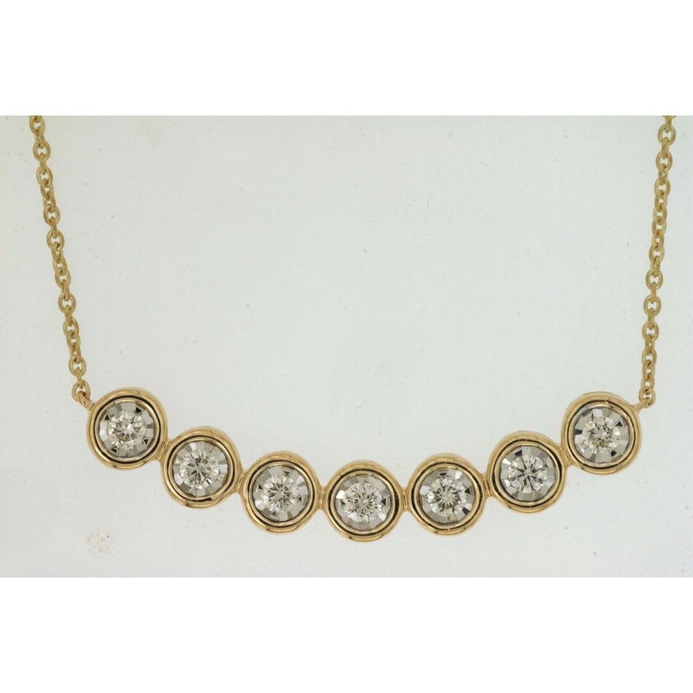 14K Yellow Gold 7-Station Bezel Set Round Diamond Necklace - 0.50 Carat Total Diamond Weight - Royal Jewelry