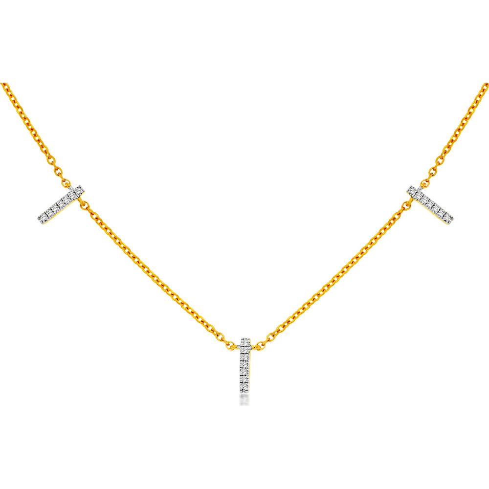 14K Yellow Gold 7 Station Diamond Necklace with Shared Prong Set Round Brilliant Cut Diamonds - 0.16 Carat Total Diamond Weight - Royal Jewelry