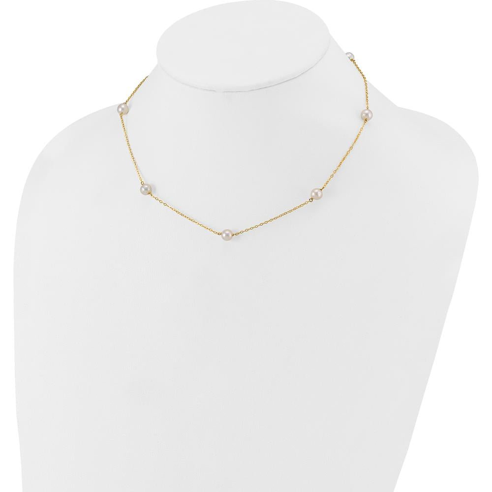 14K Yellow Gold 7-Station Freshwater Cultured Pearl Necklace - 5-6mm Pearls by Monteluci Fine Jewelry