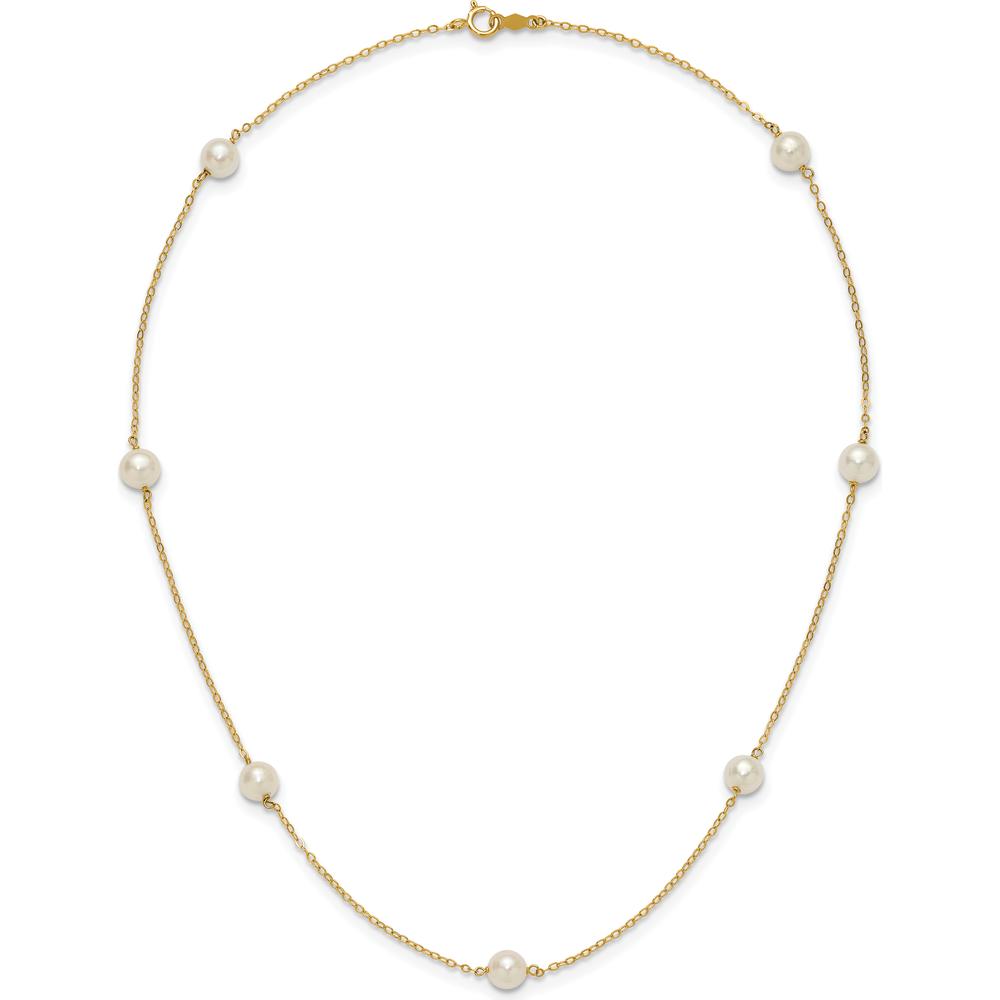 14K Yellow Gold 7-Station Freshwater Cultured Pearl Necklace - 5-6mm Pearls by Monteluci Fine Jewelry