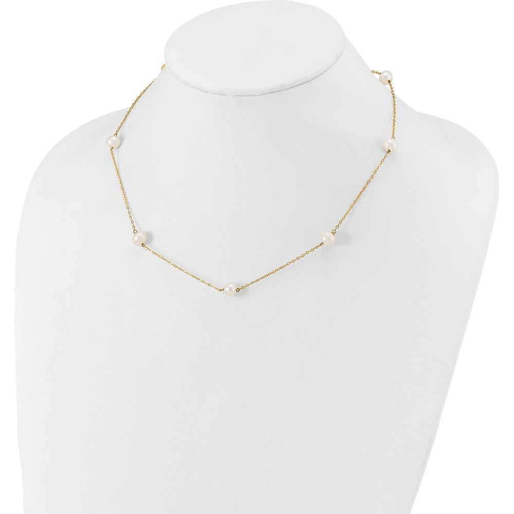 14K Yellow Gold 7-Station Freshwater Cultured Pearl Necklace - 7-8mm Pearls by Monteluci Fine Jewelry