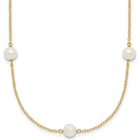 14K Yellow Gold 7-Station Necklace with 5-6mm Freshwater Cultured Pearls - 18" Length by Monteluci Fine Jewelry