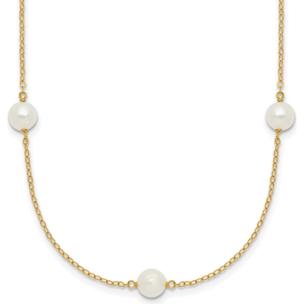14K Yellow Gold 7-Station Necklace with 5-6mm Freshwater Cultured Pearls - 18" Length by Monteluci Fine Jewelry