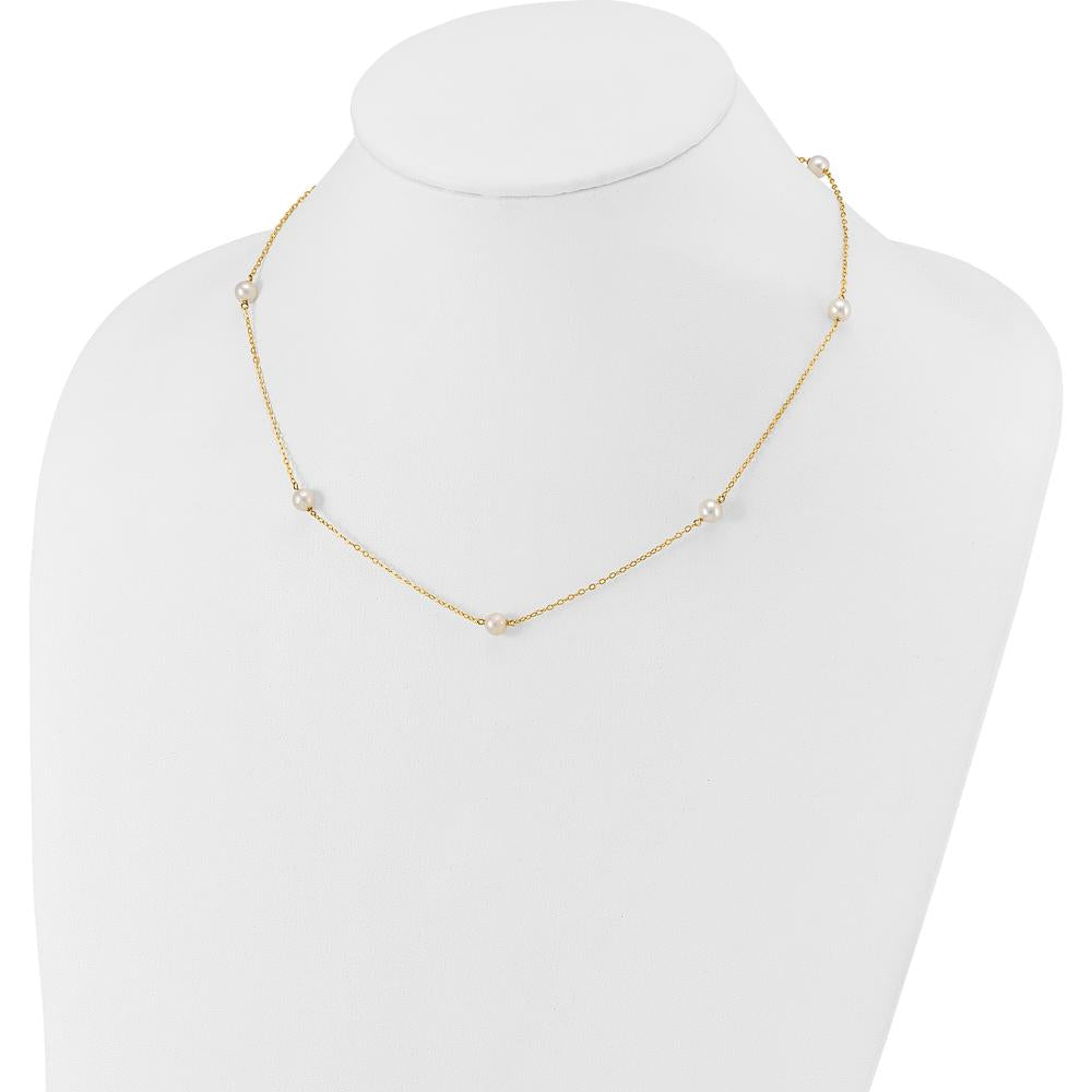 14K Yellow Gold 7-Station Necklace with 5-6mm Freshwater Cultured Pearls - 18" Length by Monteluci Fine Jewelry
