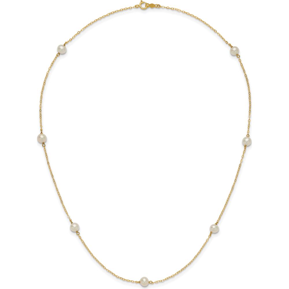 14K Yellow Gold 7-Station Necklace with 5-6mm Freshwater Cultured Pearls - 18" Length by Monteluci Fine Jewelry