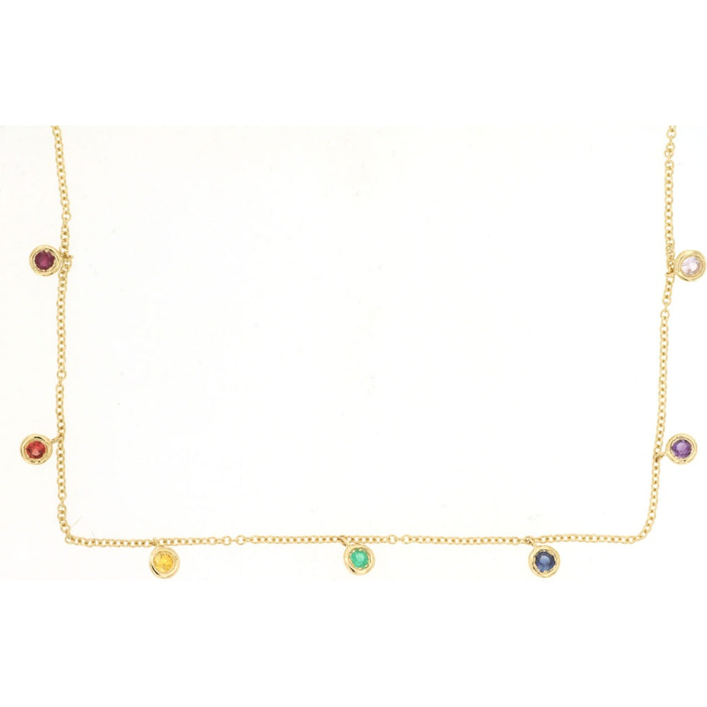 14K Yellow Gold 7-Station Necklace with Bezel-Set Round Multi-Colored Sapphires - 1.96 Carat Total Sapphire Weight - Royal Jewelry