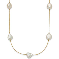 14K Yellow Gold 7-Station Necklace with White Keshi Freshwater Cultured Pearls - 20" Length by Monteluci Fine Jewelry